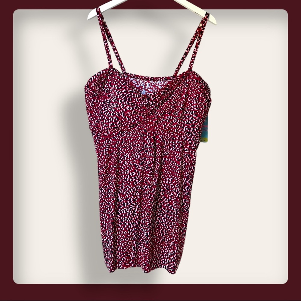 SWIM SOLUTIONS Women's Red Stretch Tummy Control Flyaway Sweetheart Swimdress 22 - Picture 16 of 16